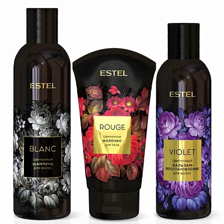 Набор цветочная трилогия ESTEL (шампунь blanc + бальзам восстановление violet + молочко д/тела rouge) 