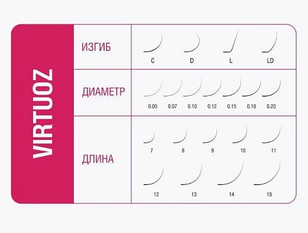 Ресницы Virtuoz чёрные 20 линий MIX EVABOND изгиб LD d 0.07 