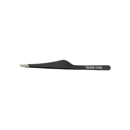 Пинцет SILVER STAR косой, тонкий эргономичный, чёрный AT-9970 BLACK 