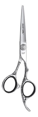 Премиальные парикмахерские ножницы SILVER STAR PN-131-5.5-premium эргономичные, гравировка цветы, выносной винт с рисунком 