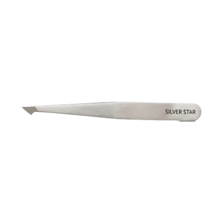 Пинцет SILVER STAR косой, широкий кончик, металлик AT-9946 