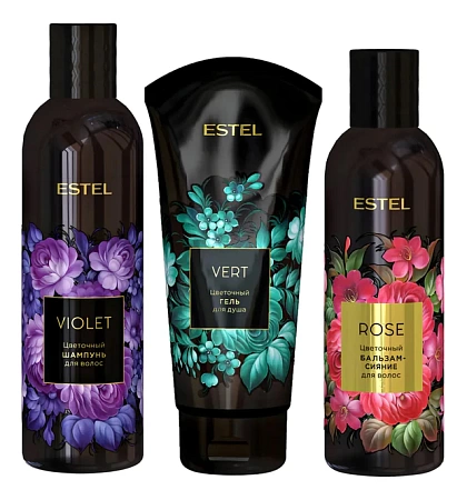 Набор цветочная трилогия ESTEL (шампунь violet + бальзам сияние rose + гель д/душа vert) 