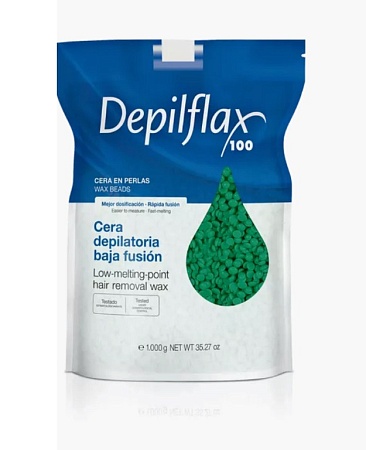 Горячий воск гранулы DEPILFLAX Зелёный 1 кг 