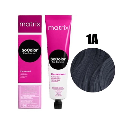 Краска для волос Matrix SoColor Pre-Bonded 1A иссиня-черный пепельный 90 мл 