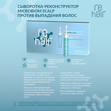 Сыворотка-реконструктор ESTEL Microbiom scalp reHAIR против выпадения волос 7х10 мл