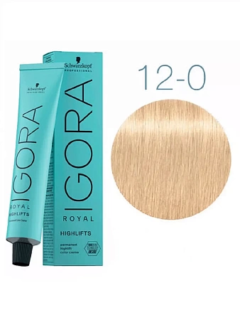 Перманентный осветляющий крем-краситель для волос IGORA ROYAL HIGHLIFTS 12-0 специальный блондин натуральный 60 мл 
