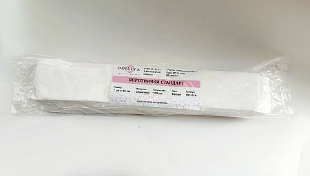 ODILIYA Воротнички спанлейс Стандарт белые 7 х 40 см, 100 шт упаковка  ODILIYA Воротнички спанлейс Стандарт белые 7 х 40 см, 100 шт упаковка