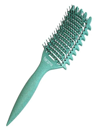 Щётка массажная HARIZMA Nylon 9 рядов из экологического пластика с добавлением соломенного волокна зелёная 