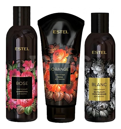 Набор цветочная трилогия ESTEL (шампунь rose + бальзам увлажнение blanc + пена д/ванны orange) 