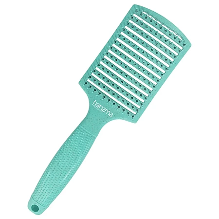 Щётка массажная HARIZMA Nylon широкая из экологического пластика с добавлением соломенного волокна зелёная 