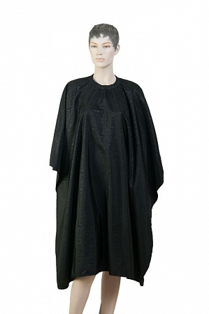 Пеньюар для стрижки DEWAL "Буквы" полиэстер чёрный 128х148см на крючках