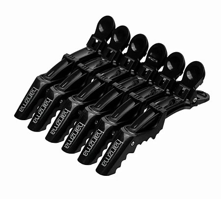 Зажим-крокодил для волос чёрный HARIZMA 6 шт в упаковке 