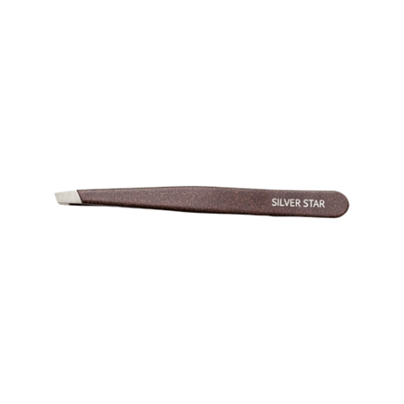 Пинцет SILVER STAR косой 3D покрытие, шоколадный с блёстками AT-9941 